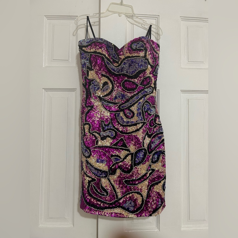 Jovani Sequin Mini Dress in Purple and Black